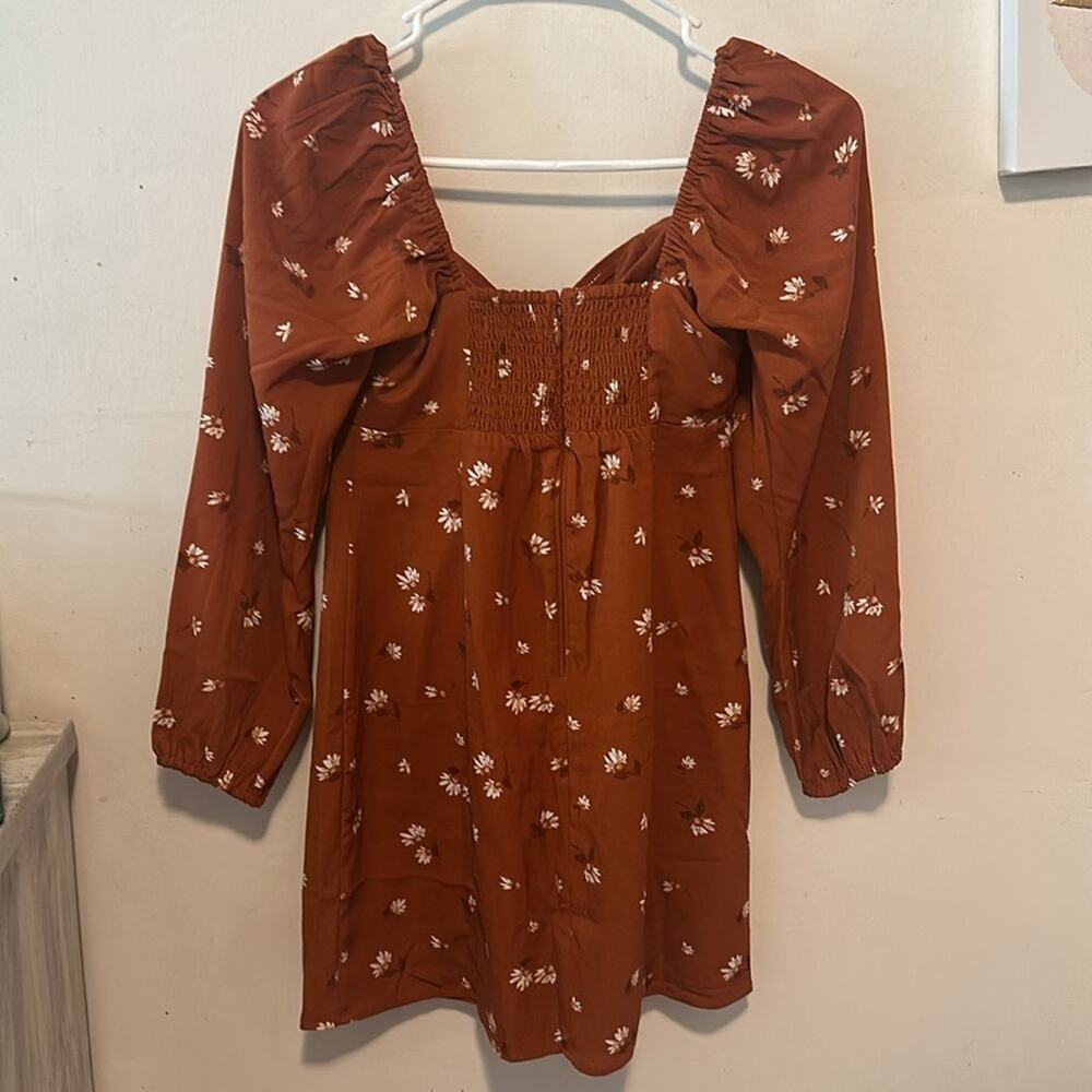 Abercrombie & Fitch Rust Floral Long Sleeve Mini Dress